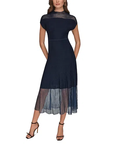 Donna Karan Sheer Panel Mock Neck Midi Sweater Dress In Black