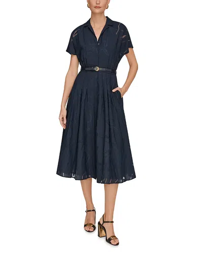 Donna Karan Short Sleeve Burnout Belted Shirt Dress In Multi
