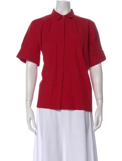 Pre-owned Donna Karan Short Sleeve Button-up Top In Red