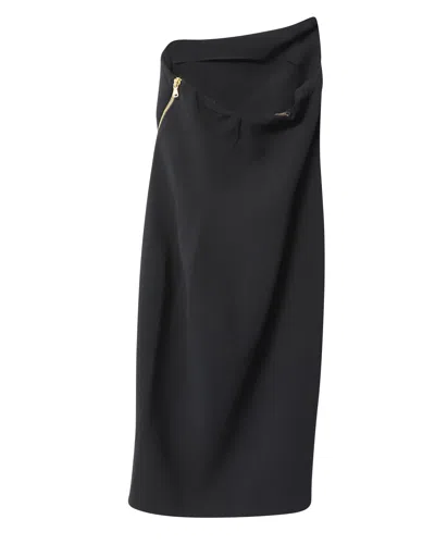Donna Karan Signature Asymmetric Zip Midi Skirt In Black Wool