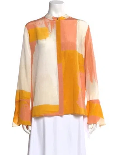 Pre-owned Donna Karan Silk Colorblock Pattern Blouse In Multi