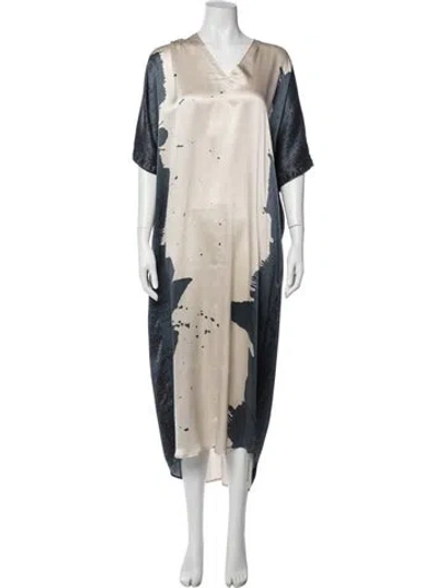 Pre-owned Donna Karan Silk Colorblock Pattern Lounge Set In Neutral