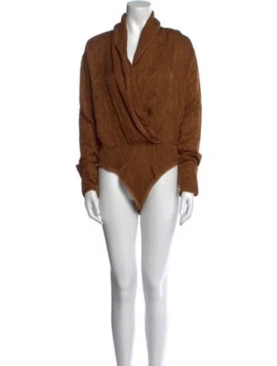Pre-owned Donna Karan Silk Cowl Neck Bodysuit In Brown