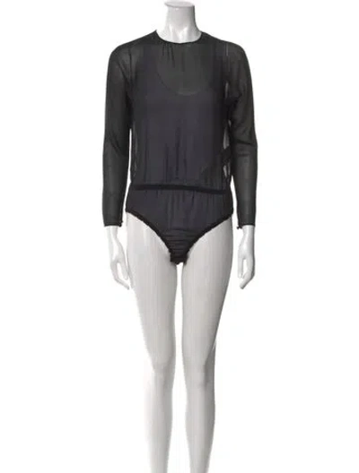 Pre-owned Donna Karan Silk Crew Neck Bodysuit In Black