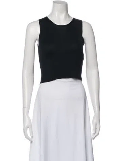 Pre-owned Donna Karan Silk Crew Neck Crop Top In Blue