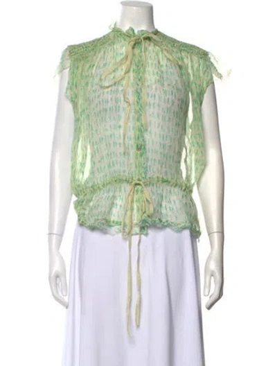 Pre-owned Donna Karan Silk Graphic Print Blouse In Green