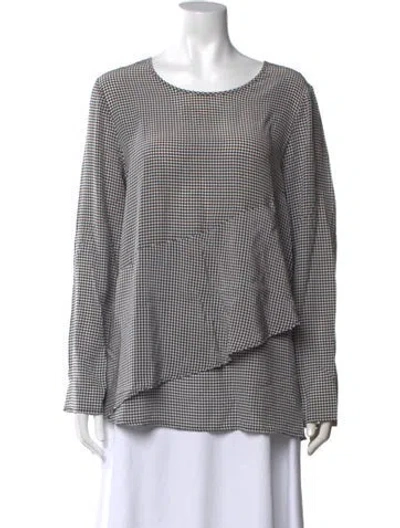 Pre-owned Donna Karan Silk Houndstooth Print Top In White
