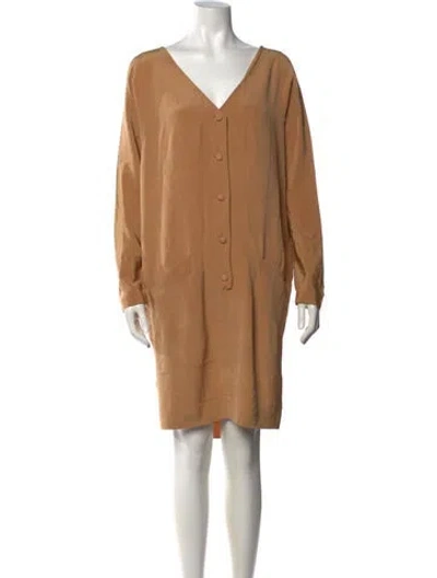 Pre-owned Donna Karan Silk Knee-length Dress In Neutral