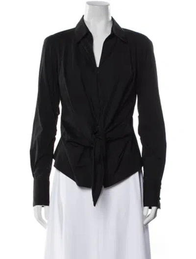 Pre-owned Donna Karan Silk Long Sleeve Blouse In Black