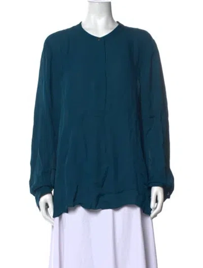 Pre-owned Donna Karan Silk Long Sleeve Blouse In Blue
