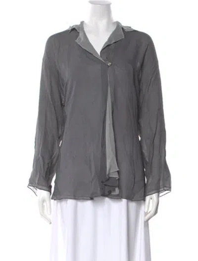 Pre-owned Donna Karan Silk Long Sleeve Blouse In Gray