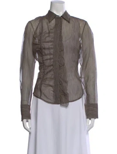 Pre-owned Donna Karan Silk Long Sleeve Blouse In Gray