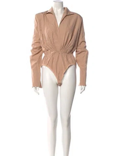 Pre-owned Donna Karan Silk Long Sleeve Bodysuit In Neutral