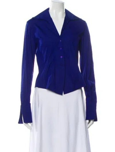 Pre-owned Donna Karan Silk Long Sleeve Button-up Top In Blue