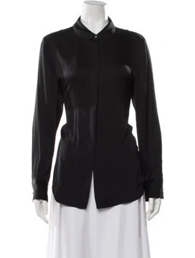 Pre-owned Donna Karan Silk Long Sleeve Button-up Top In Gray