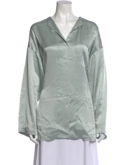 Pre-owned Donna Karan Silk Long Sleeve Button-up Top In Green