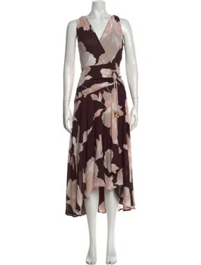 Pre-owned Donna Karan Silk Midi Length Dress In Brown