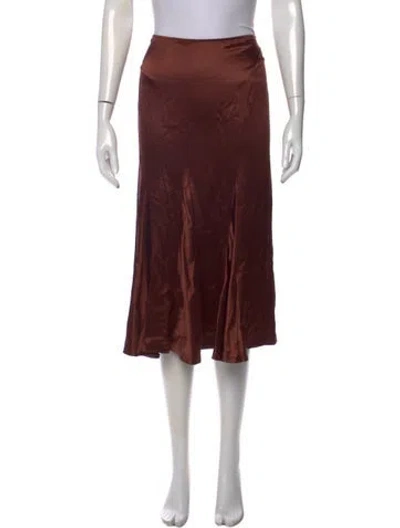 Pre-owned Donna Karan Silk Midi Length Skirt In Brown