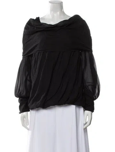 Pre-owned Donna Karan Silk Off-the-shoulder Blouse In Gray