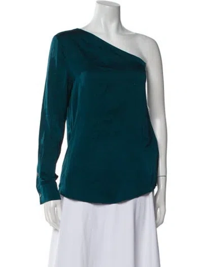 Pre-owned Donna Karan Silk One-shoulder Blouse In Green