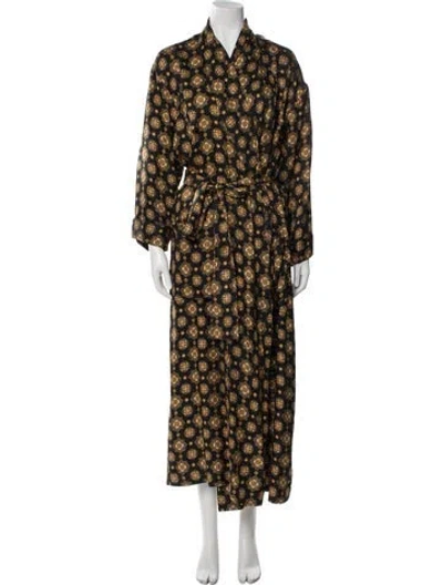 Pre-owned Donna Karan Silk Printed Robe In Brown