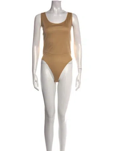 Pre-owned Donna Karan Silk Scoop Neck Bodysuit In Neutral