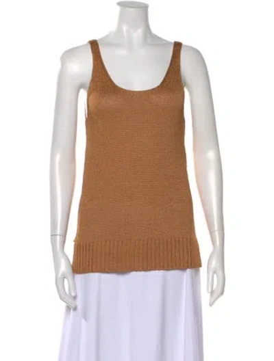 Pre-owned Donna Karan Silk Scoop Neck Top In Gold