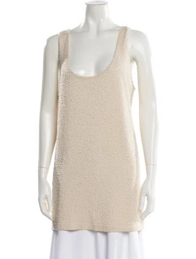 Pre-owned Donna Karan Silk Scoop Neck Top In White