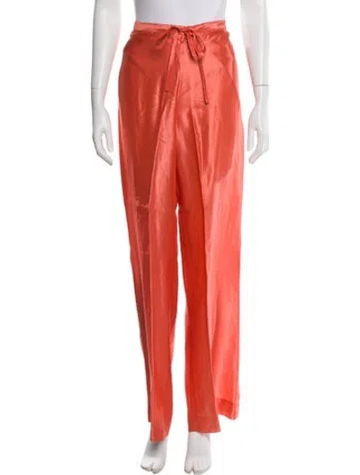 Pre-owned Donna Karan Silk Straight Leg Pants In Orange