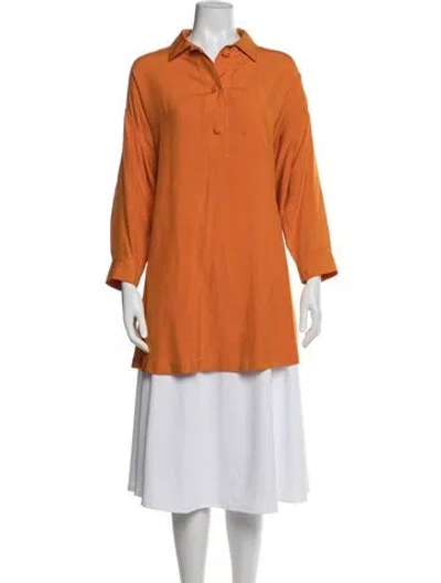 Pre-owned Donna Karan Silk Three-quarter Sleeve Tunic In Orange