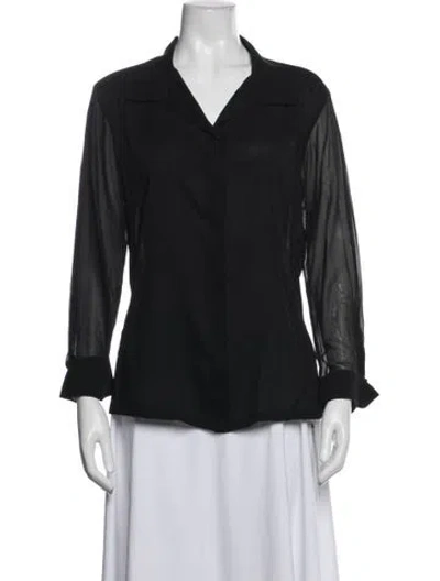 Pre-owned Donna Karan Silk V-neck Blouse In Blue