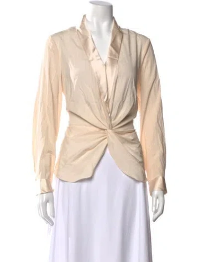 Pre-owned Donna Karan Silk V-neck Blouse In Neutral