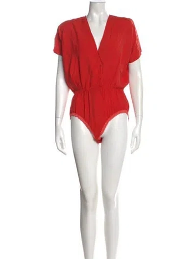 Pre-owned Donna Karan Silk V-neck Bodysuit In Red