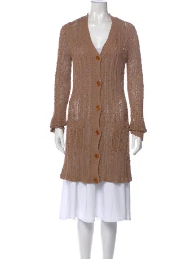 Pre-owned Donna Karan Silk V-neck Sweater In Brown