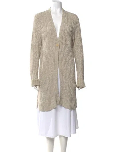 Pre-owned Donna Karan Silk V-neck Sweater In Neutral