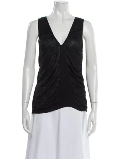 Pre-owned Donna Karan Silk V-neck Top In Gray