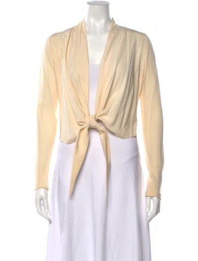 Pre-owned Donna Karan Silk V-neck Top In Neutrals