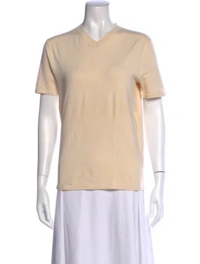 Pre-owned Donna Karan Silk V-neck T-shirt In Neutrals