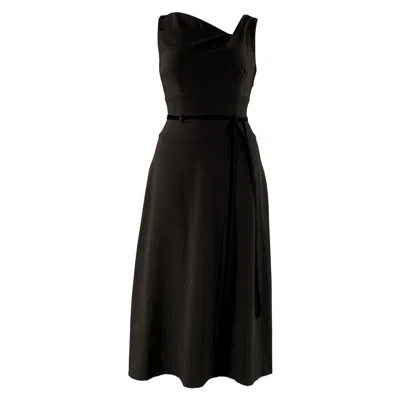 Pre-owned Donna Karan Size 6 Black Polyester Blend Sheath Mid-calf Dress