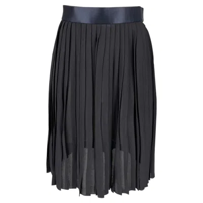 Pre-owned Donna Karan Size 8 Navy Rayon Pleated Below Knee Skirt In Blue