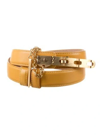 Pre-owned Donna Karan Skinny Leather Belt In Yellow