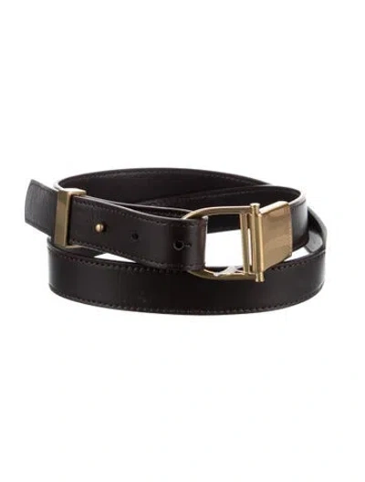 Pre-owned Donna Karan Skinny Leather Waist Belt In Brown