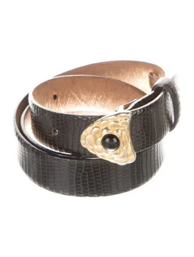 Pre-owned Donna Karan Skinny Lizard Belt In Black
