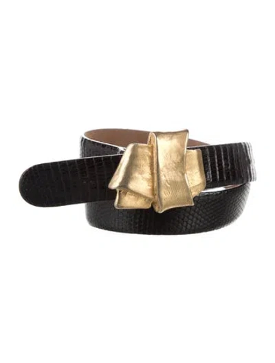 Pre-owned Donna Karan Skinny Lizard Waist Belt In Black