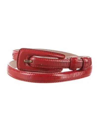 Pre-owned Donna Karan Skinny Patent Leather Waist Belt In Red
