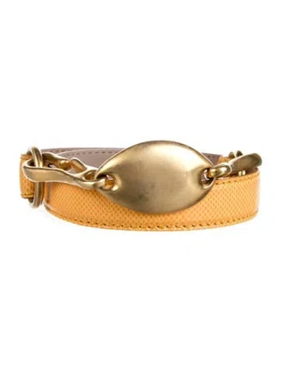 Pre-owned Donna Karan Skinny Snakeskin Belt In Yellow