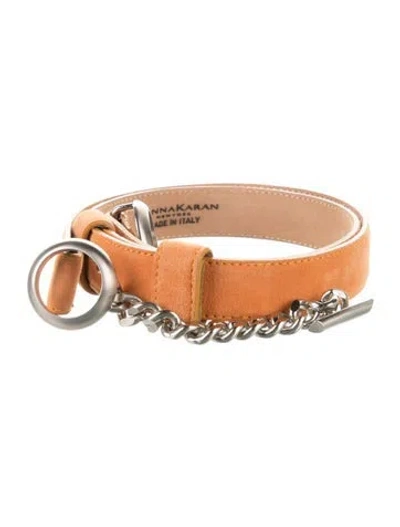 Pre-owned Donna Karan Skinny Suede Belt In Orange