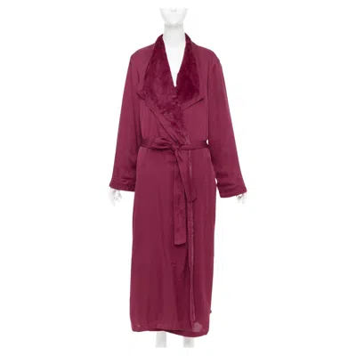 Pre-owned Donna Karan Sleepwear Burgundy Red Towel Lined Belted Bath Robe M