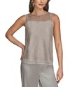 Donna Karan Sleeveless Beaded Mesh Top In Gray