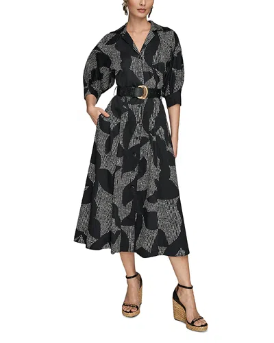 Donna Karan New York Abstract Print Belted Midi Shirtdress In Gray